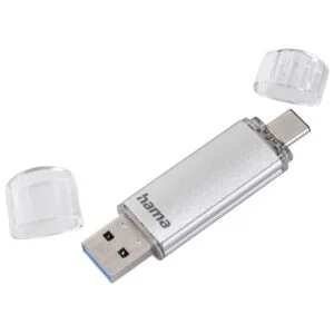 USB памет HAMA Laeta 16GB показана отстрани с видими USB-C и USB-A конектори