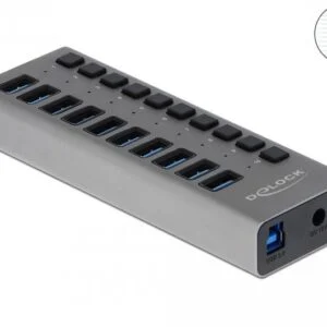 USB хъб DELOCK-63670 показва 10 USB Type-A порта отстрани