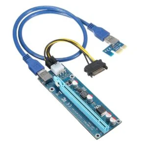 Конвертор Estillo Riser Card 6 Pin PCI-Е x1 към PCI-Е x16 USB 3.0 продуктова снимка с видими конектори и кабели