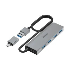 HAMA 4-портов хъб USB 3.2 Gen 1 с USB-C адаптер и автоматично захранване основна снимка