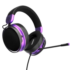 Геймърски слушалки Dark Project Sono Wired Black/Violet показващи кабела и жак 3.5 mm