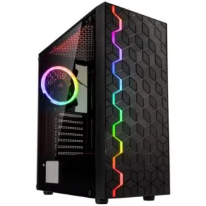 Кутия Kolink Inspire К8 АRGB TG Mid-tower Черна преден изглед с ARGB панел