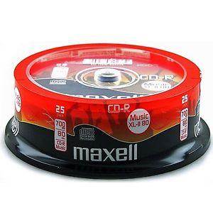 CD-R Music XL-II MAXELL 700MB 80 min 25 бр продуктова снимка с опаковка и дискове