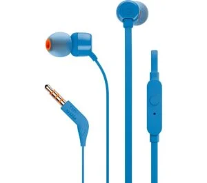 Слушалки JBL T110 In Ear Син продуктова снимка отпред