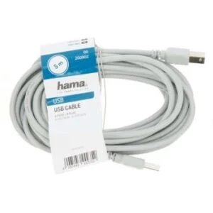 Кабел HAMA 200902 USB-A мъжко - USB-B мъжко с вид на конектори и кабел