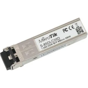 SFP модул Mikrotik S-85DLC05D 1.25G 550m продуктова снимка с видим конектор и корпус