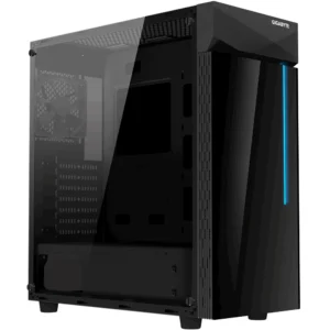 Кутия Gigabyte C200G RGB Mid Tower Черна предна визия с RGB светлини