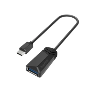 Адаптер HAMA USB-C мъжко към USB 3.2 Gen 1 A женско с черен кабел снимка отпред