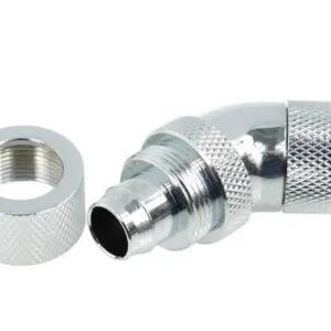 Компресионен фитинг Alphacool HF 13/10 G1/4 45° с детайл на резбата и хромираното покритие