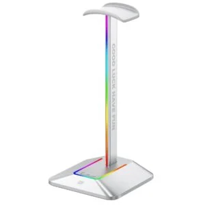 Поставка за слушалки FragON 2U RGB - Бял продуктова снимка с метална конструкция и каучукова основа