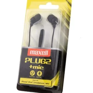 Слушалки с микрофон MAXELL PLUGZ черна детайлна снимка на слушалките отстрани