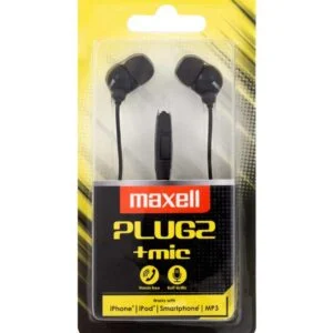 Слушалки с микрофон MAXELL PLUGZ черна основна продуктова снимка с видим кабел