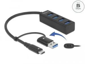 USB хъб 4 порта DELOCK-63828 с метален корпус и USB Type-C конектор