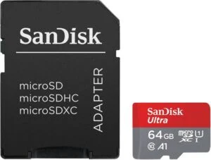Карта памет SANDISK Ultra microSDXC 64GB продуктова снимка с видим дизайн