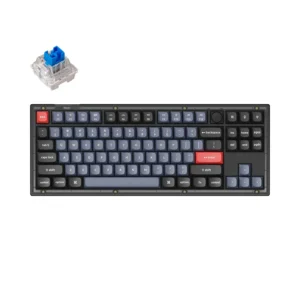 Геймърска Механична клавиатура Keychron V3 TKL Knob QMK Frosted Black Translucent с RGB подсветка и Blue суичове
