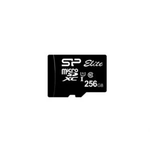 Карта памет Silicon Power Elite 256GB с MicroSDHC и SD адаптер на бял фон