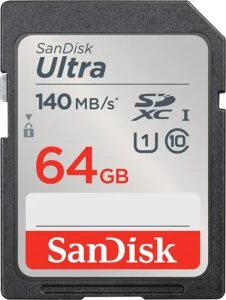 Карта памет SANDISK Ultra SDXC 64GB с детайлна визия на продукта