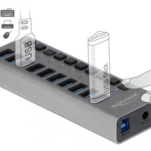 USB хъб 10 порта DELOCK-63670 с включени кабели за свързване