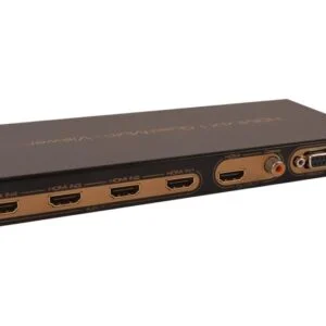 ASK 4/1 Quad Multi-Viewer показва свързани HDMI кабели и дистанционно управление