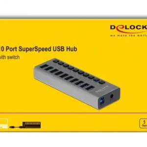 USB хъб 10 порта DELOCK-63670 детайл на превключвателите за всеки порт