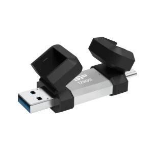 USB памет Silicon Power Mobile C51 128GB в близък план с акцент на дизайна и конекторите