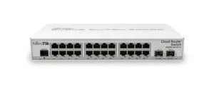Суич Mikrotik CRS326-24G-2S+IN с 24 Gigabit LAN порта и 2 SFP+ слота преден изглед