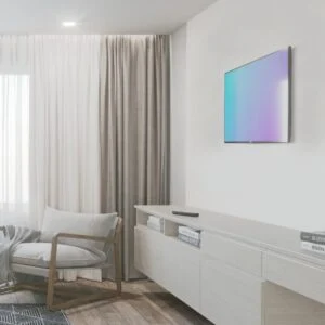 Стенна стойка за TV HAMA показваща разстоянието до стената