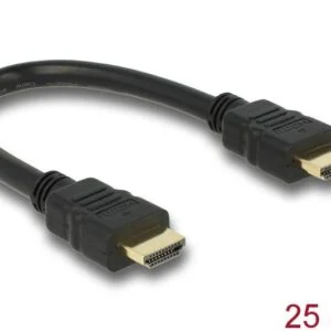 Кабел Delock High Speed HDMI мъжко - HDMI A 4K 0.25 m Ethernet показан в употреба и детайли
