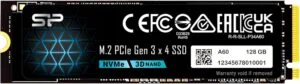 SSD Silicon Power A60 M.2-2280 PCIe Gen 3x4 NVMe 128GB продукт снимка с видим форм фактор и интерфейс