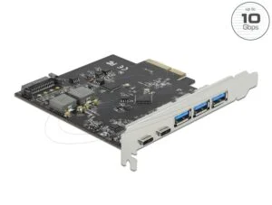 Мрежова карта Delock PCI Express x4 Card с USB Type-C и USB Type-A портове снимка отпред