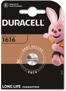 Бутонна литиева батерия DURACELL CR-1616 3V снимка на продукта с ясно видими размери и маркировка