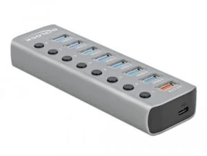 USB хъб 9 порта DELOCK 63264 с метален корпус на бял фон