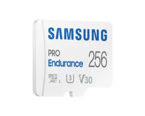 Карта памет Samsung PRO Endurance microSDXC UHS-I 256GB с адаптер на бял фон