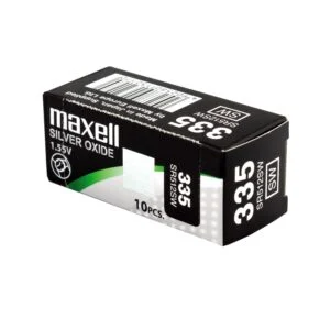 Бутонна батерия MAXELL SR512 SW /335 1.55V показана отстрани с яснота на детайлите