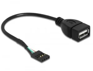 Кабел DeLock USB Pin header женско към USB 2.0 type-A женски 20 см на бял фон