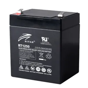 Оловна батерия RITAR RT1250 AGM 12V 5Ah с размери 90x70x101 мм и терминал 1 продуктова снимка