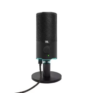 Настолен микрофон JBL Quantum Stream с USB-A кабел на бял фон