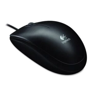 Жична оптична мишка LOGITECH B100 продуктова снимка с USB кабел и три бутона