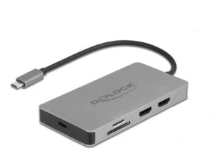 Докинг станция Delock USB-C с два HDMI порта и USB 3.2 портове на снимка отпред