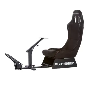 Геймърски стол Playseat Evolution Racing Suede Черен продуктова снимка с вид отстрани и детайли на материала