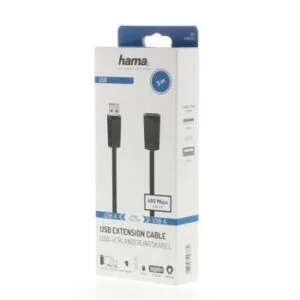 Удължителен кабел HAMA USB-A женско - USB-A мъжко 3 м Черен детайл на конекторите