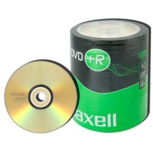 DVD+R MAXELL 4 7 GB 16x 100 бр. продуктова снимка с опаковка и дискове