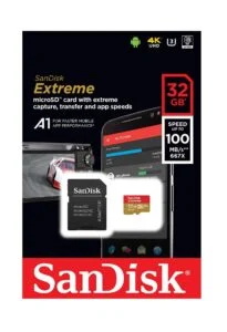 Карта памет Sandisk Extreme microSDHC Card 32GB продуктова снимка с видим дизайн и размер