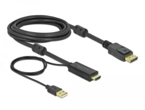 Кабел Delock HDMI мъжко - DisplayPort USB мъжко 4K 30 Hz 3 м Черен основна снимка на продукта
