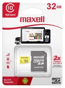 Карта памет Maxell micro SDHC 32GB продуктова снимка с видим дизайн и размер