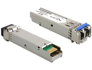 SFP модул DeLock 1000Base-LX SM 1310 nm продуктова снимка с метален корпус и LC конектор