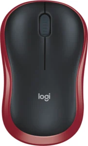 Безжична оптична мишка LOGITECH M185 в червен цвят на бял фон
