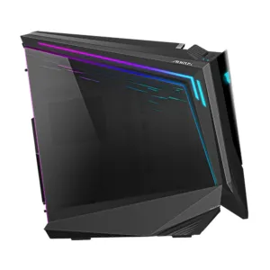 Кутия Gigabyte Aorus AC700G RGB Fusion 2.0 Full Tower страничен изглед с панел от закалено стъкло