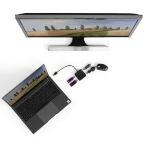 USB хъб 4 портов HAMA-200121 страничен изглед с вграден кабел