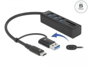 USB Хъб 3 порта DELOCK-63859 с метален корпус и USB Type-C конектор